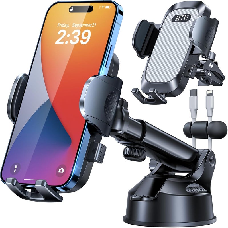 HTU 2026 Ultimate Best【True Military-Grade & Safety Cert】Car Phone Holder 【Upgraded 5-in-1 & 100+LBS Strongest Suction】360 Rotation Truck Windshield Dashboard Vent Mount Stand for iPhone Android, Grey - Image 1